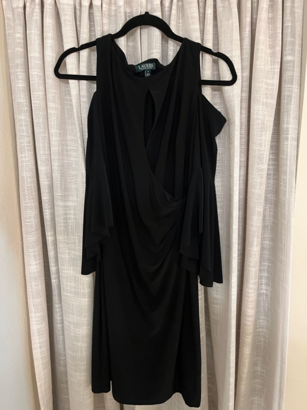 Lauren Ralph Lauren Black One-Shoulder Draped Cocktail Dress